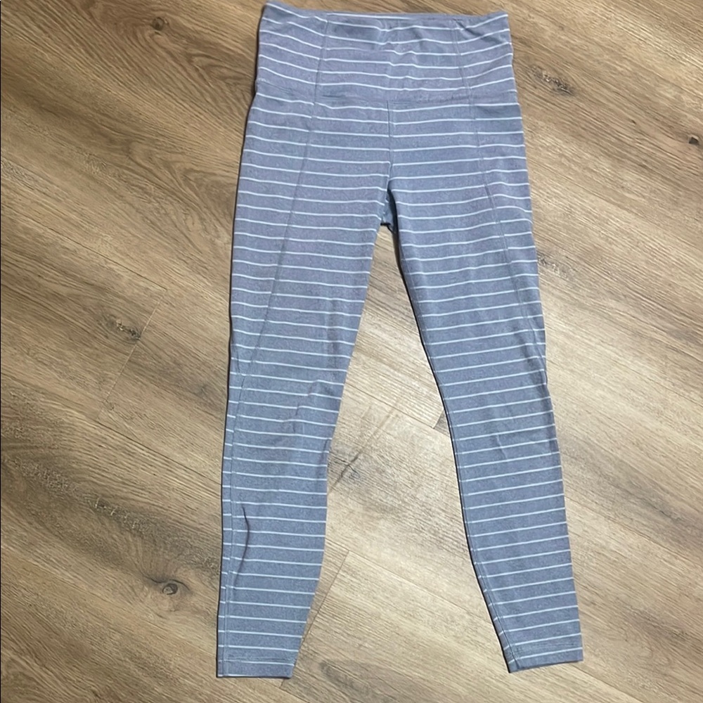 Athleta Gray and White Striped Leggings